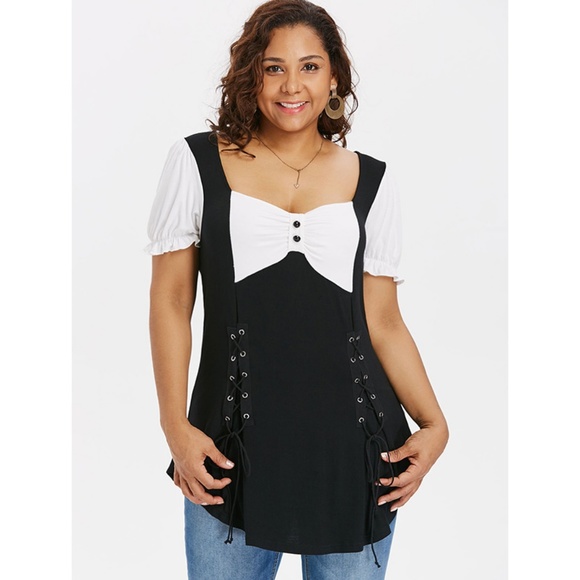  Plus Size Retro Sweetheart Neck T-shirt  - Picture 2 of 7